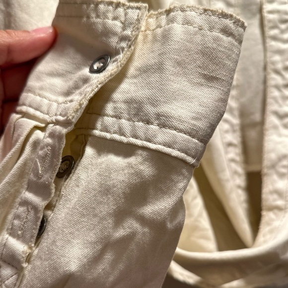 We The Free 2 Way Long Sleeve Wrap Around Ivory Denim Cropped Top Front Pocket - Picture 9 of 16